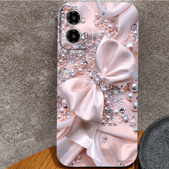 Phone Case - Mobile Cover: Decorative Phone Case with a Pink Satin Bow And Pearl Crystals for Iphone 17 Pro Max/Pro/Air, 16 Plus, 15, 14 Pro Max, 13, 12, 11. A Fantastic Present for Friends, Boys, Girls, Or Family. Anti-Scratch Design