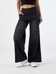 Women'S High-Waist Stretch Denim Wide-Leg Pants with Multiple Pockets, Distressed Vintage Casual Denim Long Pants