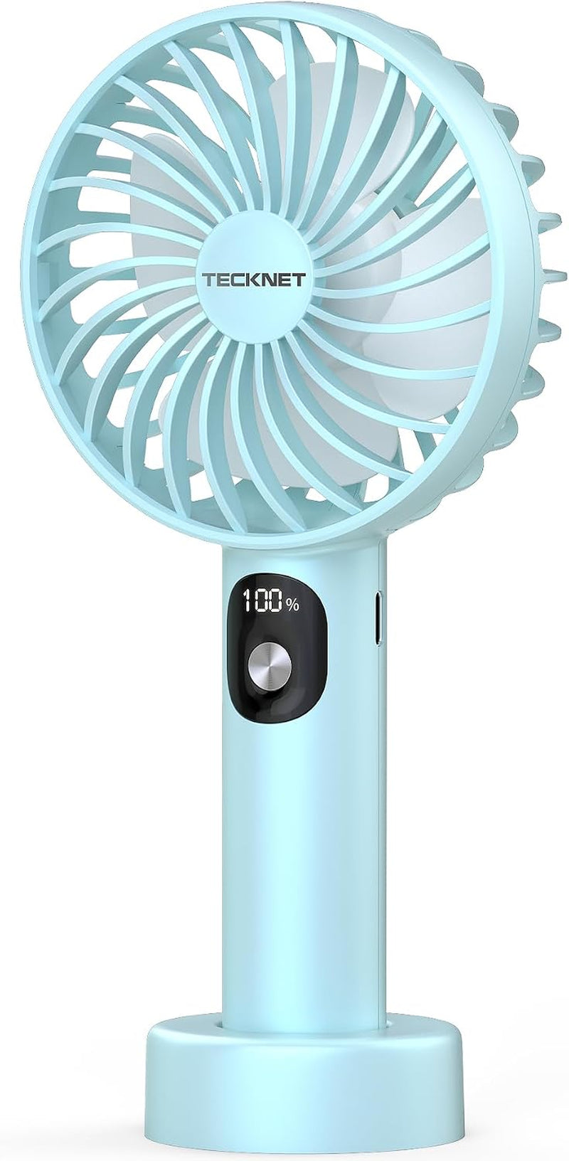 TECKNET Handheld Fan, Portable USB Hand Held Fan Rechargeable with LED Display, Mini Hand Fan 3 Speed Battery Operated Detachable Base Cooling Desk Fans Handheld for Home Office Bedroom Outdoor