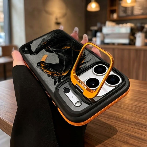 Phone Case - Rearing Horse Graphic Hybrid Magnetic Metal Kickstand Case Compatible with Magsafe for Iphone 12-17