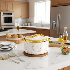 Kitchen Stainless Steel Food Storage Containers 3-Piece Set, Meal Prep Containers with Handles, Marble Pattern, Serving Bowl Set with Lid, White/Black