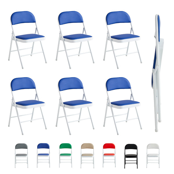 Set of 6 Folding Chairs, Faux Leather Foldable Chairs with Metal Frame and Padded Seat, Easy to Fold and Store for Home, Office, Dining and Reception