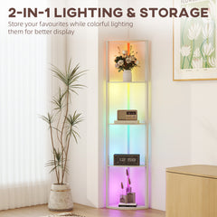 LED Floor Lamp with Shelves, 5-Tier Dimmable Standing Lamp with Adjustable Brightness and Foot Switch, Modern Corner Display Shelf Unit for Living Room Bedroom Office