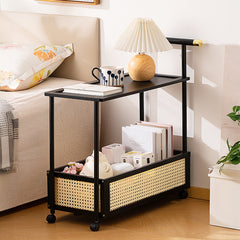 Movable sofa side table, large capacity, 50x30x70cm, double-layer design for living room and kitchen organization, versatile wicker-pattern storage basket, rolling side table, bedroom bedside storage side table, ideal for living rooms, bedrooms, and famil