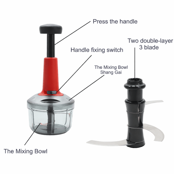SUL Manual Food Chopper, Hand Pull/Push Chopper with Removable Blades and Non-Slip Base Food Chopper for Kitchen to Chop Fruits,Vegetables, Salad (Push Chopper (Red) 600ml)