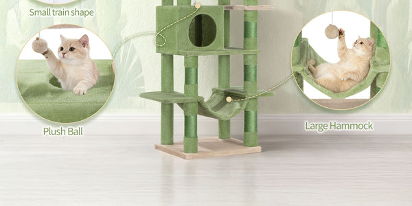Cat Tree for Indoor Cats, 170cm Large Tall Cat Tower, Multi-Level Cats House with Condo, 8 Scratching Posts, Hammock, 4 Pom Poms