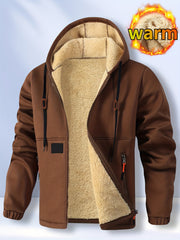 Men'S Cardigan Hooded Fleece Thickened Sweatshirt, Fashionable Fleece Warm Hoodie, Comfortable Loose Drawstring Hooded Sweatshirt, Autumn And Winter Men'S Clothing, Men'S Casual Hooded Sweatshirt with Zipper Pockets, Suitable for Winter And Autumn