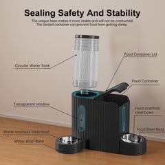 Dog And Cat Food Feeder And Water Dispenser, Two-In-One Set, 3L Large Capacity, Automatic Gravity Feeding, 304 Stainless Steel Bowl, Removable And Washable, for Small/Medium/Large Dogs And Cats, Black, Without Battery