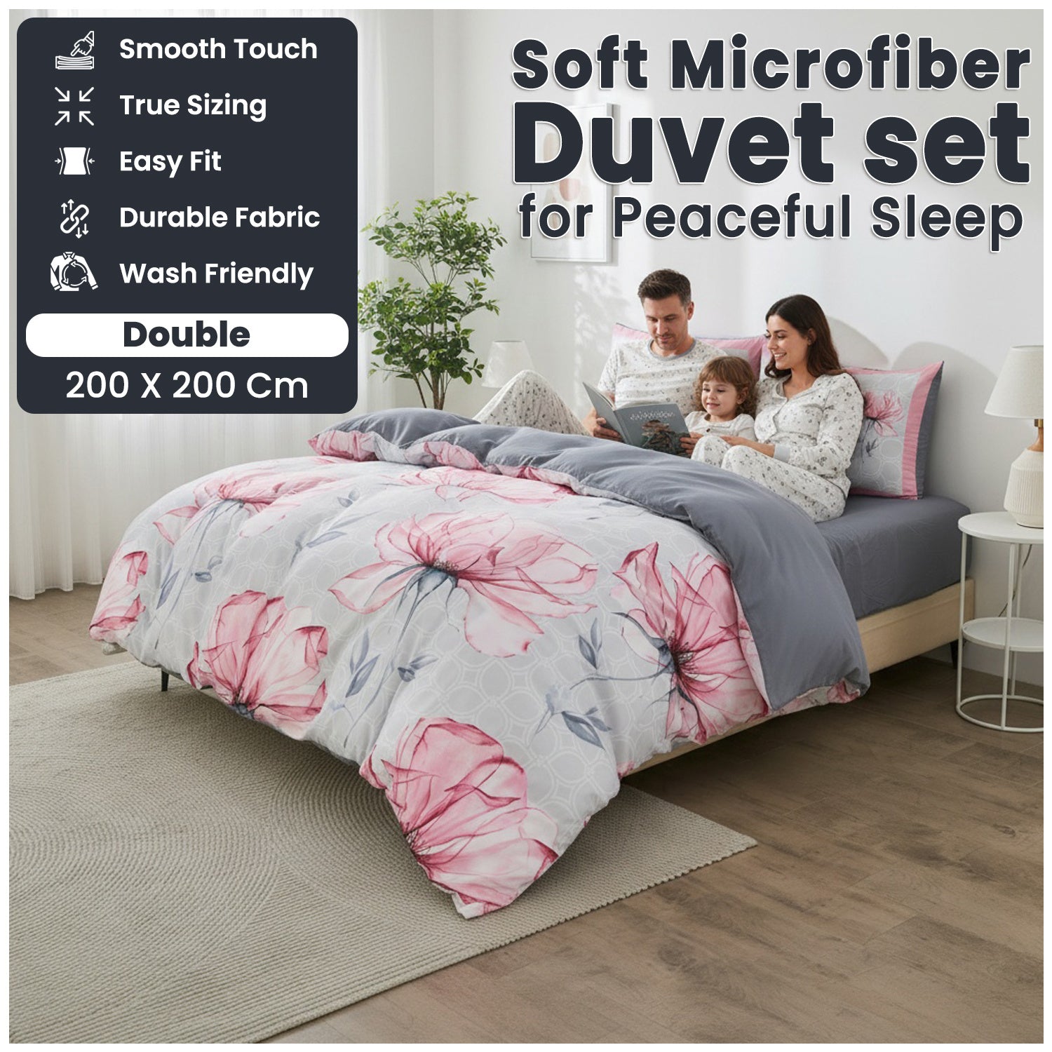 Flower Pattern Duvet Cover | Microfiber Soft Lightweight Bedding Set with Pillowcases | Breathable Quilt Cover for Single, Double King Beds, Wrinkle & Fade Resistant | Machine Wash | Local Warehouse | UK Brand