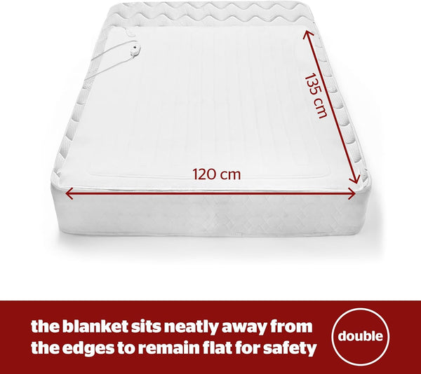 Silentnight Comfort Control Electric Blanket Double - Heated Electric Underblanket with 3 Heat Settings, Fast Heat Up, Overheat Protection and Easy Fit Straps - Machine Washable - Double 135X120Cm