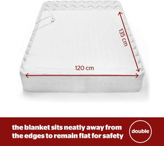 Silentnight Comfort Control Electric Blanket Double - Heated Electric Underblanket with 3 Heat Settings, Fast Heat Up, Overheat Protection and Easy Fit Straps - Machine Washable - Double 135X120Cm