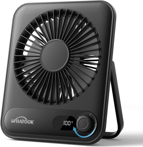 WHATOOK Mini Desk Fan USB: 2000Mah Rechargeable Ultra Quiet 1-100 Speeds Desktop Fans with LED Display, 3-10H Runtime, Child-Safe Grille Cooling Small Portable Table Fan for Home, Office & Travel