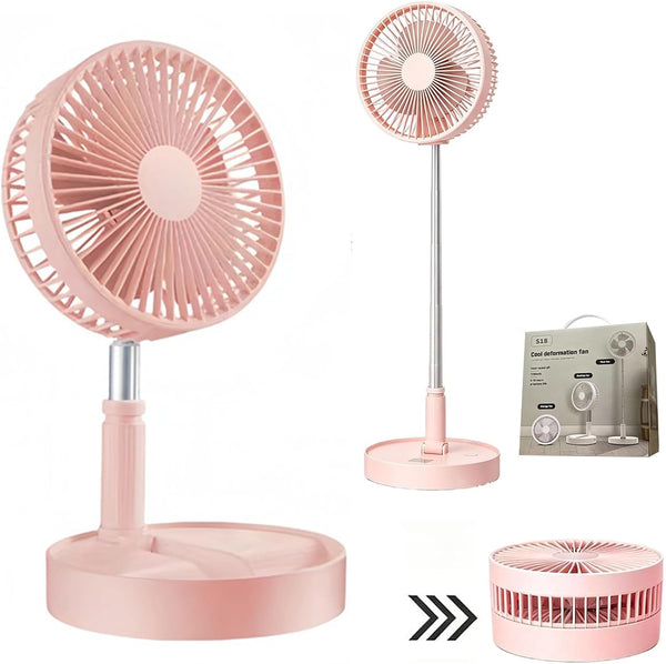 Portable Standing Fan, Foldable Telescopic Pedestal Fan with 7200Mah Battery, Rechargeable Floor Fan with 4 Speeds & 180° Tilt, Portable Fans Rechargeable for Bedroom, Home, Office and Travel (White)