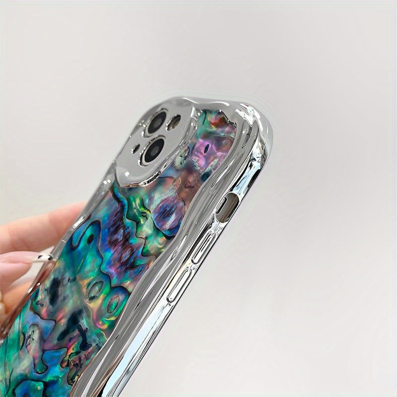 A Newly Designed Electroplated Cream Wave Phone Case, Compatible with All Models of for iPhone 16, 15, 14, 13, 12, 11, X, XS, Pro, Plus, And Max. It Features a Stylish And Attractive Design, Precise Lens Protection, And Is Both Shockproof And Drop