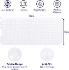 MOONLIGHT20015 Shower Bath Mat Non Slip anti Mould & Mildew with Strong Suction Cups Grip and Drain Holes Soft Rubber Shower Mats - PVC Bathroom Mat Machine Washable (70X38Cm, White)