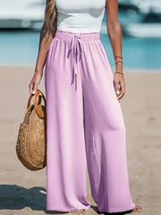 3pcs Set, Standard Size Women'S Long Pants, Wide-Leg Trousers, Solid Color, Casual, Vacation Style