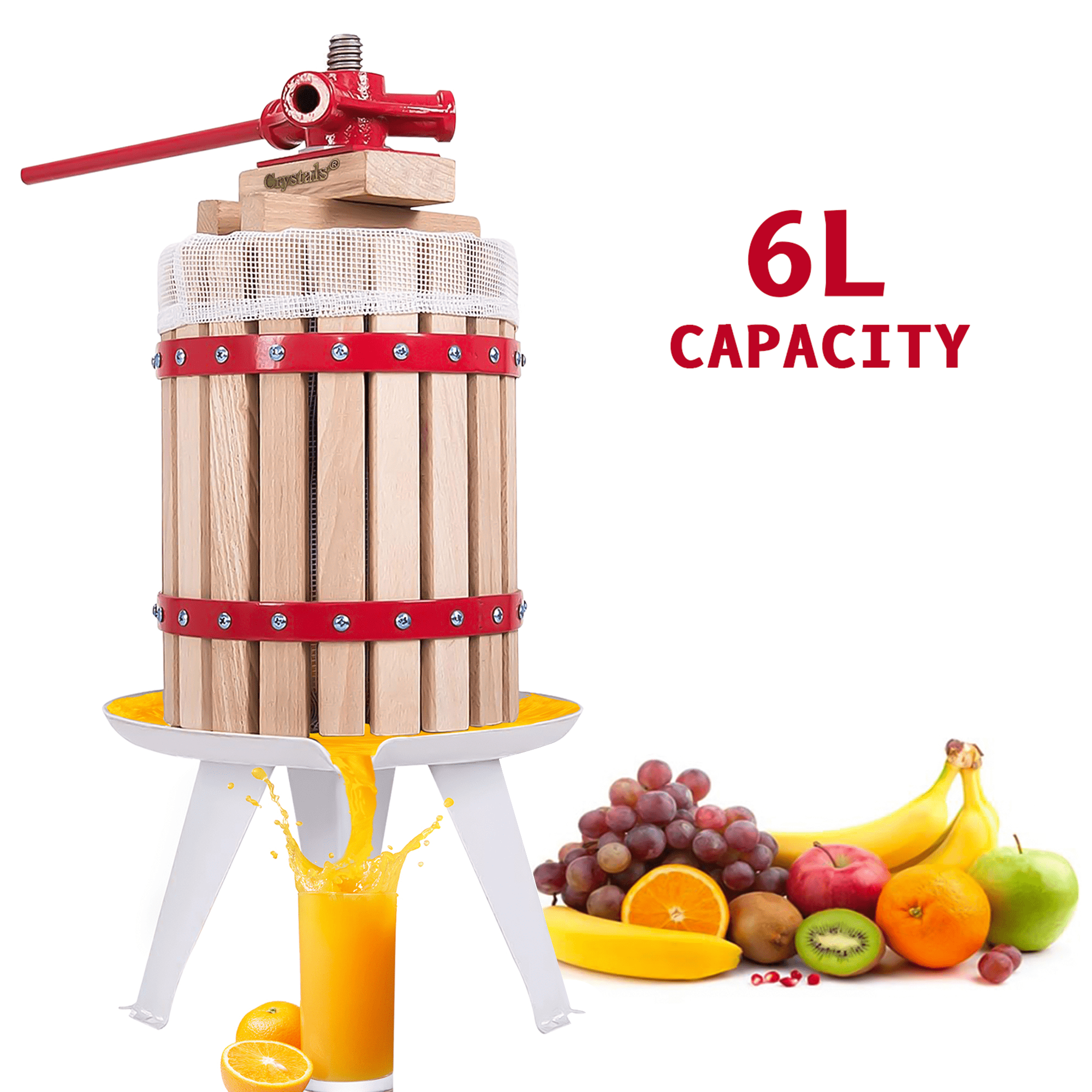 Fruit Press with Straining Bag & Steel Legs - Cider Making Kit - Manual Juice Maker for Apple Press, Grapes, Berries, Cider Press and Wine Juice Press