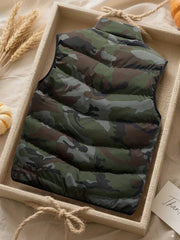 Men's Premium Camouflage Vest, Lightweight Warm Sleeveless Winter Jacket with Zippered Pockets and Stand-up Collar, Breathable Camo Outdoor for Hiking, Hunting, Camping, Fishing - Layered Clothing Style, Perfect as a Holiday Gift