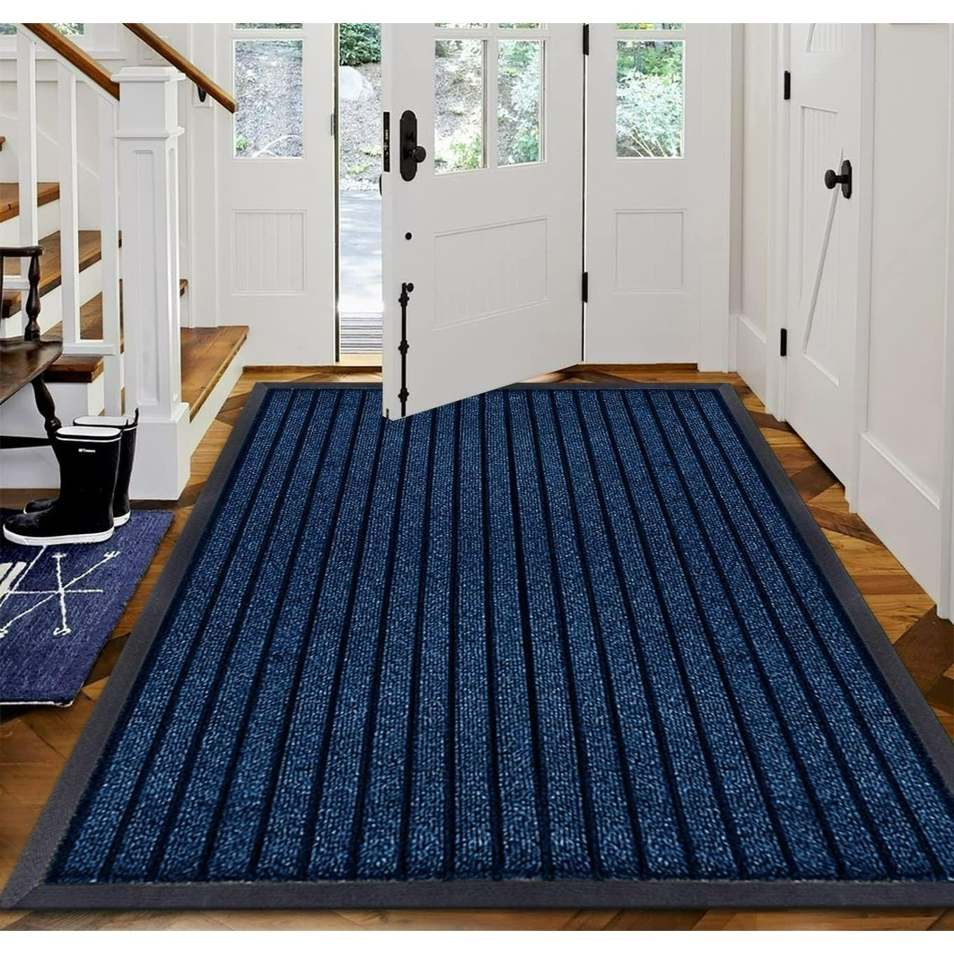1pc Indoor/Outdoor Rug – 7 Stripe Polypropylene Woven Design with PVC Rubber Back – Heavy-Duty, Waterproof, Non-Slip Dirt-Grabber – Ideal for Entrance, Hallway, Kitchen, Living Room & High-Traffic Areas