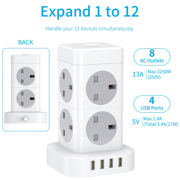 Cube Extension Lead with 8Outlets Power Stirps with 5 M Cable 4 USB