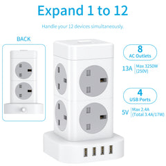 Cube Extension Lead with 8Outlets Power Stirps with 5 M Cable 4 USB