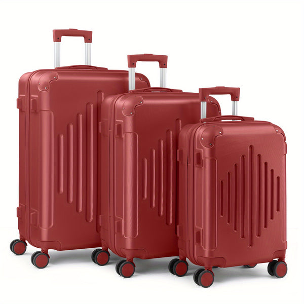 3pcs Luggage with Corner Protectors, 20/ 24/ 28-Inch, Durable Hard Shell, 360 Spinner Wheels, Multifunctional Large Capacity, Lightweight Travel Suitcase