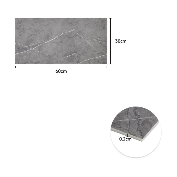 Marble Tile Stickers, Peel and Stick Marble Stick on Tiles 60 x 30cm, 10PCS PVC Self Adhesive Wall Backsplash Tiles for Kitchen Bathroom (Grey Marble)
