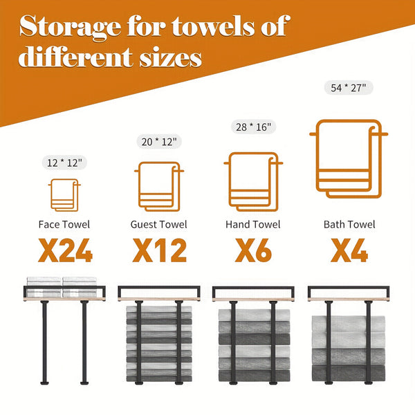 Wall-Mounted Towel Rack - Metal Towel Holder for Bathroom | Iron Shelf for Folding Large Towels, Contemporary Style, Suitable for Small Bathrooms or RV Camping