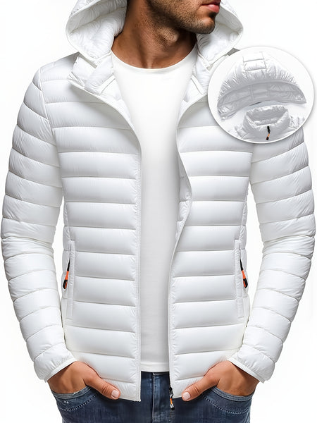 Men's Stand Collar Hooded Jacket - Warm, Windproof Thickened Coat, Detachable Hood, Solid Color Design, Thickened Nylon Fabric for Cold Weather, Casual Style, Zip Closure, Dry Clean Only, Winter Stand Collar Hooded Thickened Coat