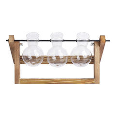 Multi-Tube Plant Propagation Station with Wooden Stand & Metal Swivel Holder, Desktop Retro Plant Terrarium Bulb Vase for Indoor Hydroponic Flowers, Tabletop Glass Planter Housewarming Gifts for Plant Lovers, 28x13.8cm (3 Tubes)