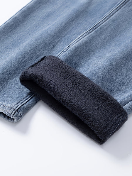 092+1# New Winter Style -Lined Thickened Simple and Stylish Slightly Stretchy Jeans