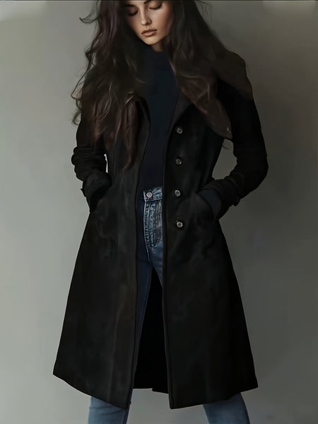 Women's Elegant Vintage Coat - Classic notched lapel, Front Button Closure, Structured H-Silhouette