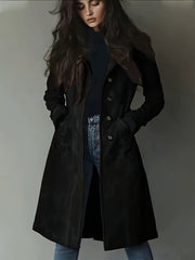 Women's Elegant Vintage Coat - Classic notched lapel, Front Button Closure, Structured H-Silhouette