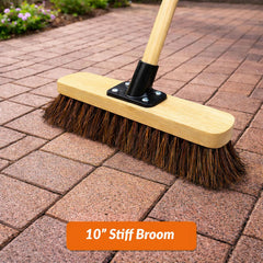 10' Outdoor Yard Broom Stiff Bristle Sweeping Brush with Strong Wooden Handle and Support Bracket for Cleaning Patio Driveway Garden and Yard Areas