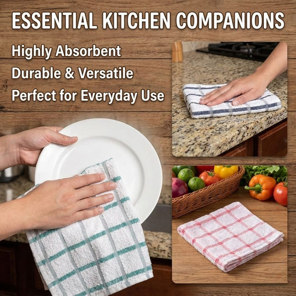 Extra large Terry Kitchen Tea Towels Pure & Super Absorbent | Non-Stick and Reusable Available in pack of 2, 4, 8 &12.