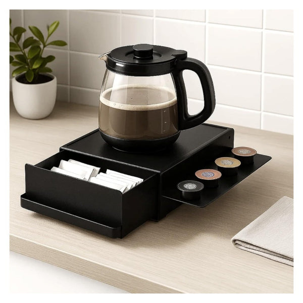 Modern Coffee Capsule Drawer Rack with Sliding Side Tray, Multi-Purpose Countertop Storage Box for Kitchens, Coffee Bars, Offices & Worktops