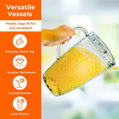 Clear Plastic Jugs 2 Litre - Plastic Jug with Lid and Vented Spout, Large Pitcher Jug for Picnics, BBQ, Cocktails, Indoor/Outdoor use, Water Jug