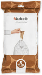 Brabantia Perfectfit Bin Liners (Size G/23-30 Litre) Thick Plastic Trash Bags with Tie Tape Drawstring Handles (40 Bags)