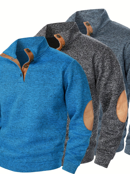 Men'S Long-Sleeve Casual Knit Shirt with a Stand Collar for Autumn And Winter, Suitable for Golf And Camping, Sold in a Set of Three