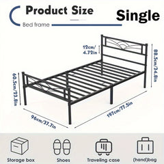 Sleek Black Metal Bed Frame Featuring a Stylish Headboard | Durable Steel Build | Silent Operation | Accommodates Various Mattress Sizes | Perfect for Bedrooms, Dormitories, Or Rental Spaces