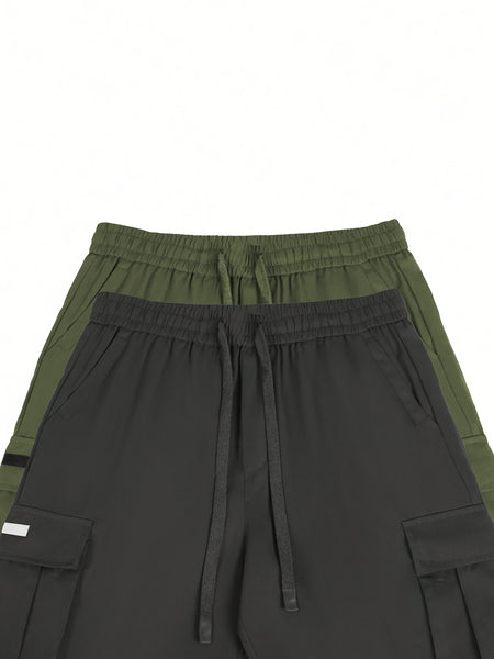 2pcs Men'S Cargo Shorts, Drawstring Waist Multi-Pocket Men'S Shorts