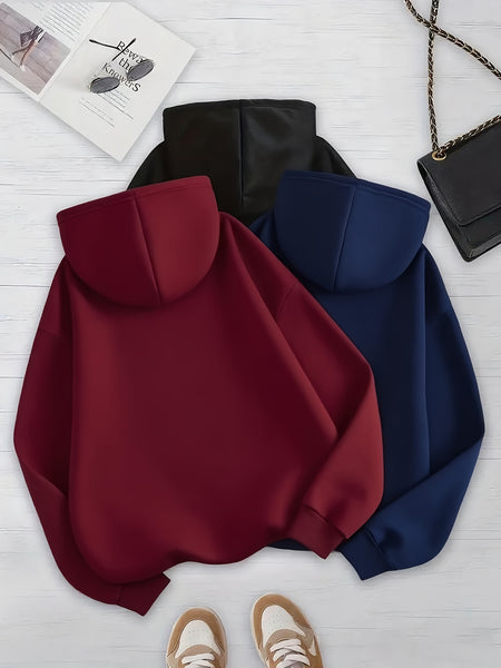 Women's Solid Color 3pcs Set Hooded Sweatshirt with Kangaroo Pocket and Drawstring Hood