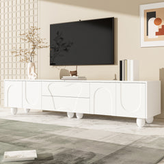 180cm Modern TV Stand for TVs up to 65 inches, Storage TV Cabinet with Solid Wood Legs, Black PB Board Entertainment Center for Living Room, Bedroom, Home Office - Scratch-Resistant, Spacious Shelves for Media Players & Game Consoles, Easy Assembly