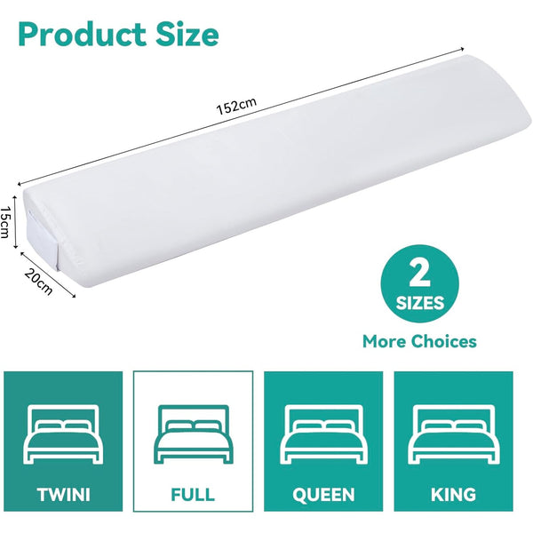 Full/Queen Size Bed Wedge Mattress Gap Filler Headboard Pillow to Fill the Gap Between Headboard and Mattress Supportive Foam Wedge with Washable Cover and Side Pocket