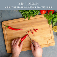 Homiu Premium Large Wooden Chopping Board, 45 x 30 x 2cm, Bamboo Cutting Board for Chopping Meat, Cheese, Vegetables, Multipurpose Wooden Kitchen Cutting Board, Worktop Protector & Serving Platter
