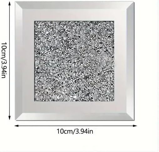 Set of 4 Square Crystal Coasters – 10cm Glass Mirrored Drink Coasters with Glitter Crushed Diamond Design – Elegant Coasters for Home, Kitchen, Bar, or Table Decoration