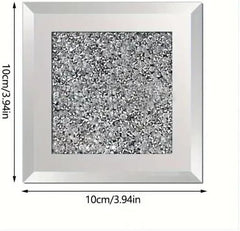 Set of 4 Square Crystal Coasters – 10cm Glass Mirrored Drink Coasters with Glitter Crushed Diamond Design – Elegant Coasters for Home, Kitchen, Bar, or Table Decoration