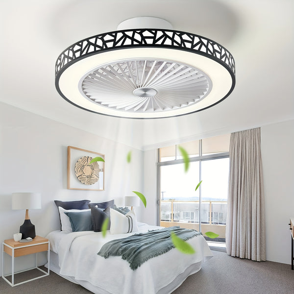 Ceiling Fan with Lights, 48.26cm Bladeless Enclosed Ceiling Fan Iron 48W Low Profile Flush Mount Fans 6 Speeds Dimmable 3000K-6500K Quiet Timing Bedroom Fan Light