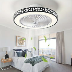 Ceiling Fan with Lights, 48.26cm Bladeless Enclosed Ceiling Fan Iron 48W Low Profile Flush Mount Fans 6 Speeds Dimmable 3000K-6500K Quiet Timing Bedroom Fan Light