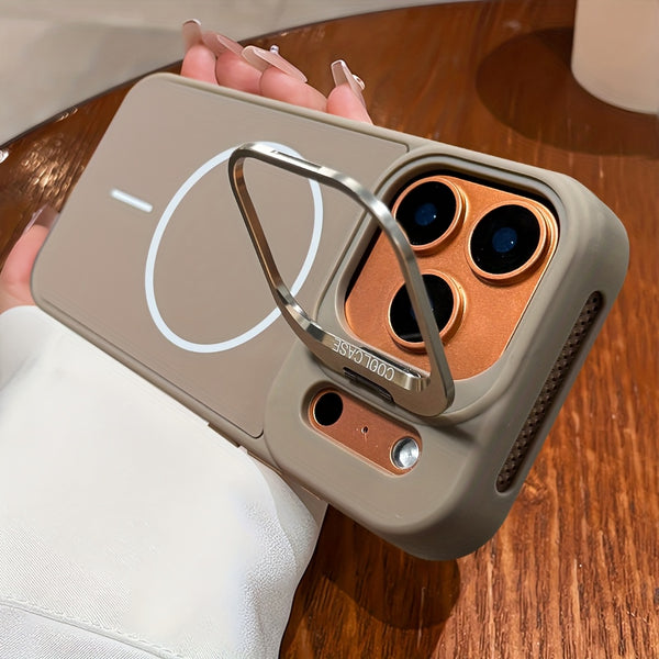 Phone Case - New Orange Premium Magnetic Wireless Charging Phone Case with Metal Stand for Iphone 17 16 15 Pro Max Air 16 Plus Shockproof Armor with Breathable Heat Dissipation And Lens Protection